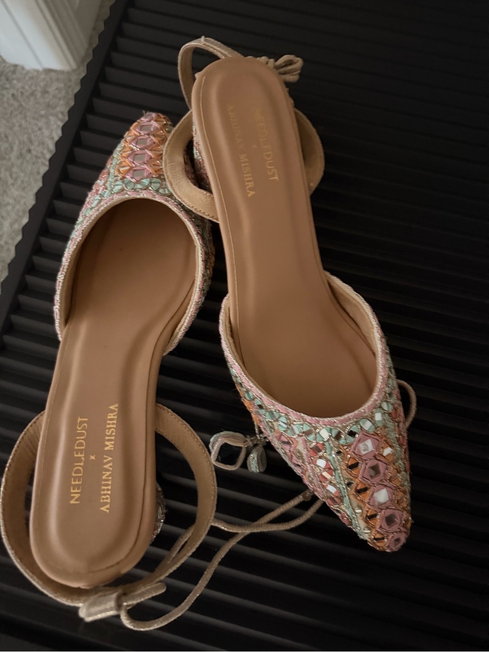 New Abhinav Mishra Pink Beaded Pointed-Toe Block Heels Size 41